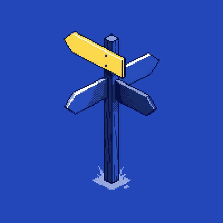 Pixel-art signpost — build, buy, or wait